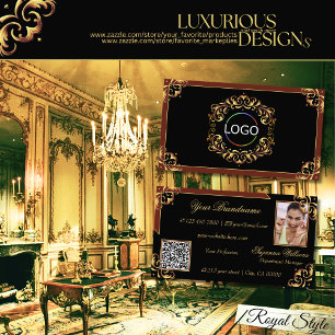 Carte De Visite Noble Black Brown Gold Logo Photo et QR Code