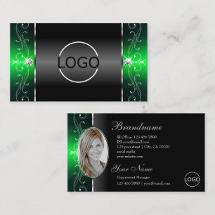 Carte De Visite Noble Black Green bijoux squigglés Logo et photo