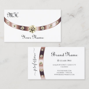 Carte De Visite Noble Blanc et or Rose avec Monogramme Luxueux