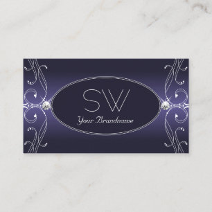 Carte De Visite Noble Blue Ombre Ornate Sparkle Diamonds Monogramm