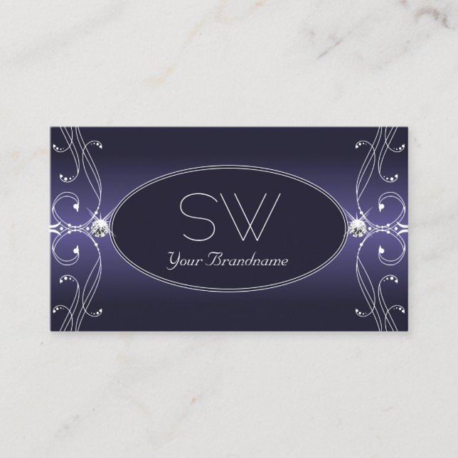 Carte De Visite Noble Blue Ombre Ornate Sparkle Diamonds Monogramm (Devant)