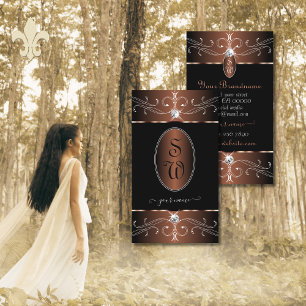 Carte De Visite Noble café noir Ornat Brown Ornat Initiales