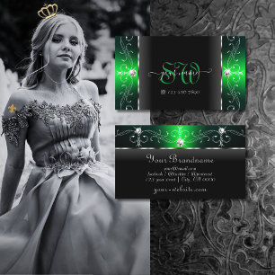 Carte De Visite Noble noir et vert bijoux en peluche Monogramme