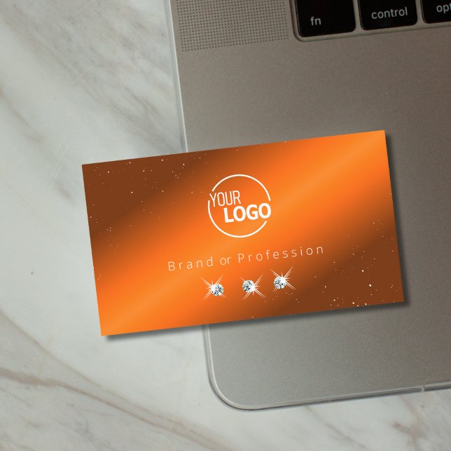 Carte De Visite Noble orange et diamants Brown étincelants Ajouter (Créateur téléchargé)