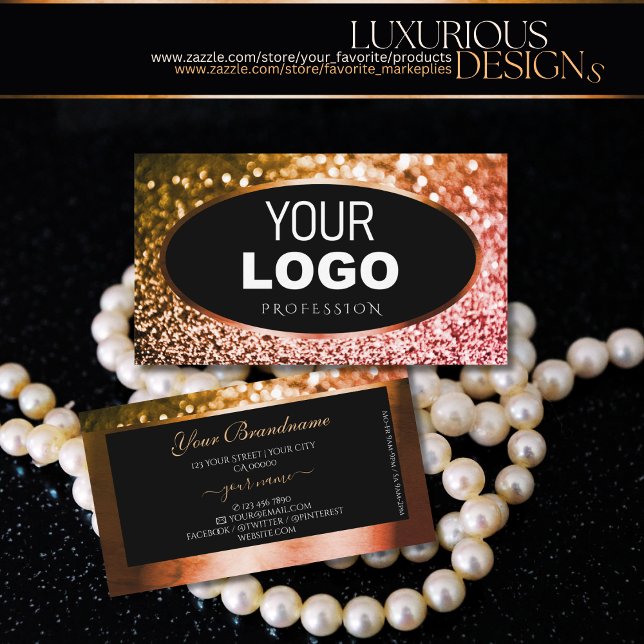 Carte De Visite Noble orange rose Ombre Parties scintillant noir A (Créateur téléchargé)