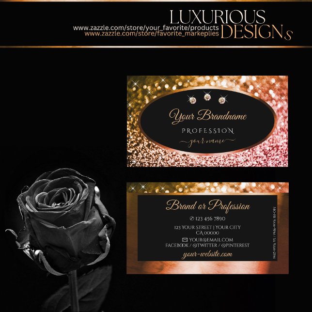 Carte De Visite Noble orange rose ombre Parties scintillant noir e (Créateur téléchargé)