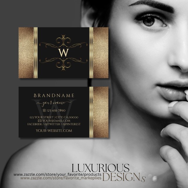 Carte De Visite Noble Parties scintillant d'or noir ornemental ave (Créateur téléchargé)