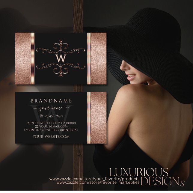 Carte De Visite Noble Rose noir Parties scintillant or  ornemental (Créateur téléchargé)