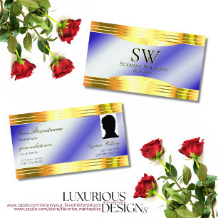 Carte De Visite Noble Royal Blue brillant or bordures Monogramme P