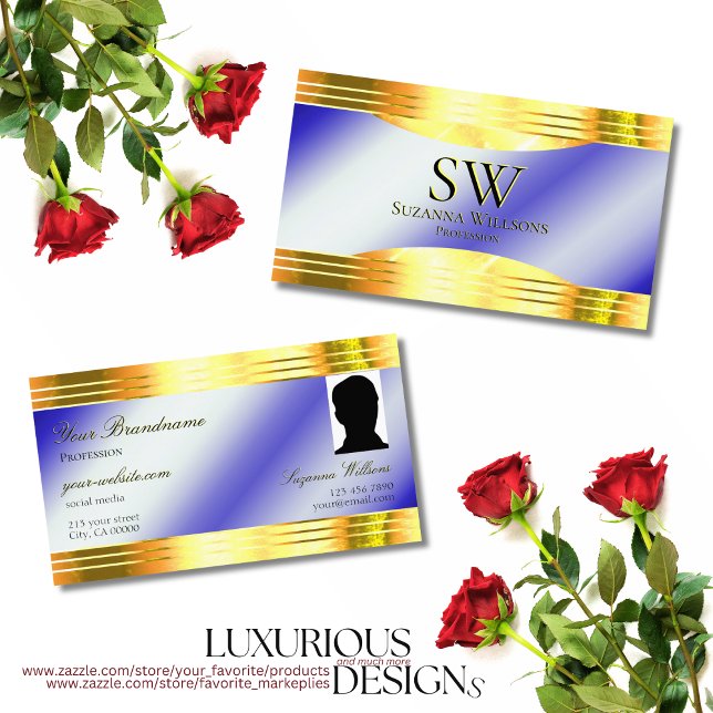 Carte De Visite Noble Royal Blue brillant or bordures Monogramme P (Créateur téléchargé)