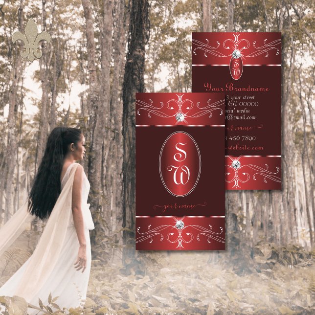Carte De Visite Noble Vin Rouge Bourgogne Ornement Ornat Initiales (Créateur téléchargé)