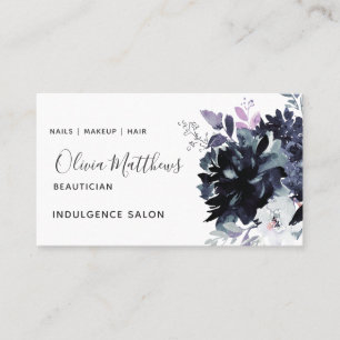 Carte De Visite Nocturne Floral Aquarelle Marine Bleu Social