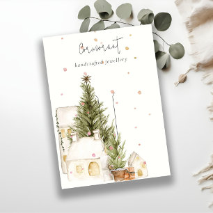 Carte De Visite Noël Arbre Maisons Logo Neige Porte-cheveux