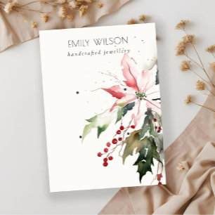 Carte De Visite Noël Berry Poinsettia Aquarelle 2 oreille