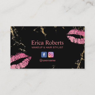 Carte De Visite Noir à la mode et or de maquilleur de lèvres de