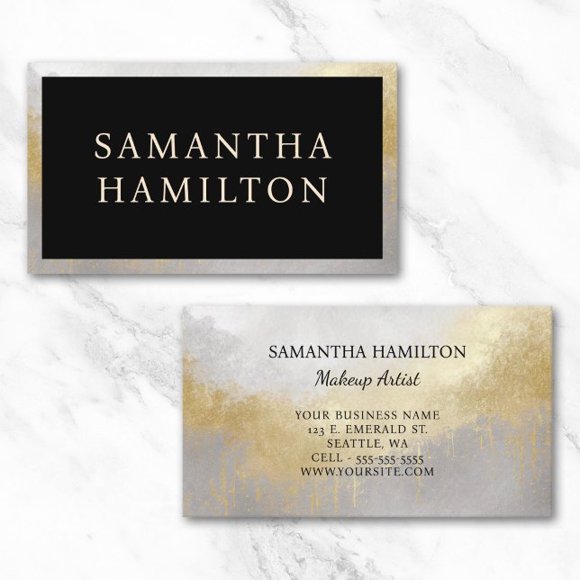Carte De Visite Noir avec bordure argent et or (Black with Silver and Gold Border Business Card)
