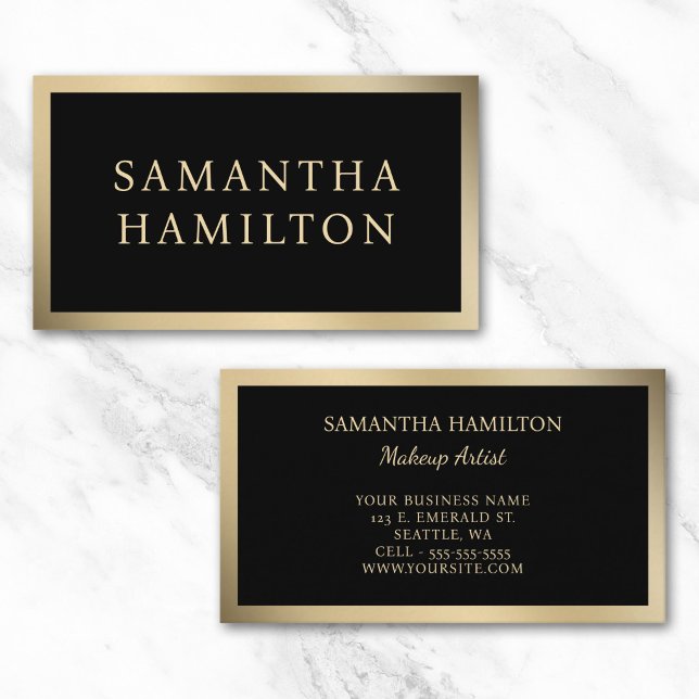 Carte De Visite Noir avec bordure dégradé or champagne (Black with Champagne Gold Gradient Border Business Card)
