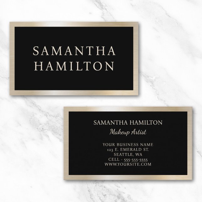 Carte De Visite Noir avec bordure Glam Glam or perle pastel (Black with Pastel Pearl Gold Glam Glam Border Business Card)