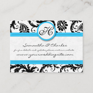 Carte De Visite Noir & Blanc Damask Bright Aqua Trim avec points
