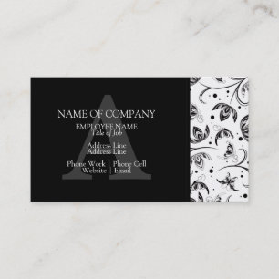 Carte De Visite Noir Blanc Design élégant Floral Damask Monogram