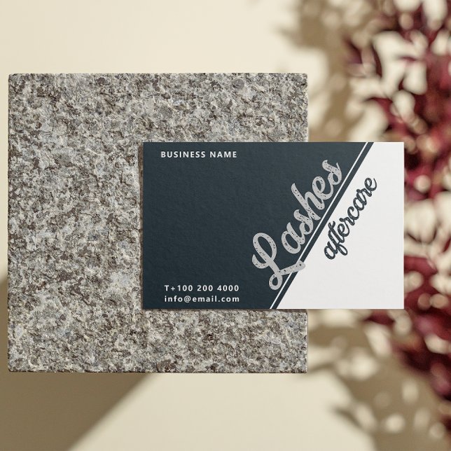 Carte De Visite Noir Blanc Gris Lash Client Gris (Pastel Holographic Lash After Care Instruction Business Card)