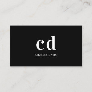 Carte De Visite Noir blanc initiales monogramme minimaliste élégan