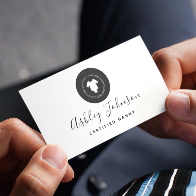 Carte De Visite Noir & Blanc Jumpsuit Logo Babysitter Nanny (Créateur téléchargé)
