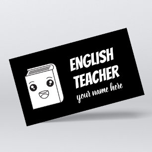 Carte De Visite Noir & Blanc Kawaii Livre mignon Anglais Enseignan