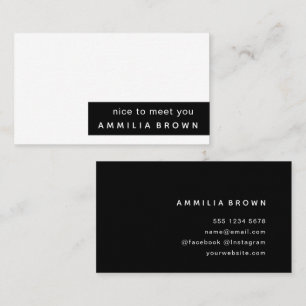 Carte de visite Noir & Blanc   Moderne Minimaliste