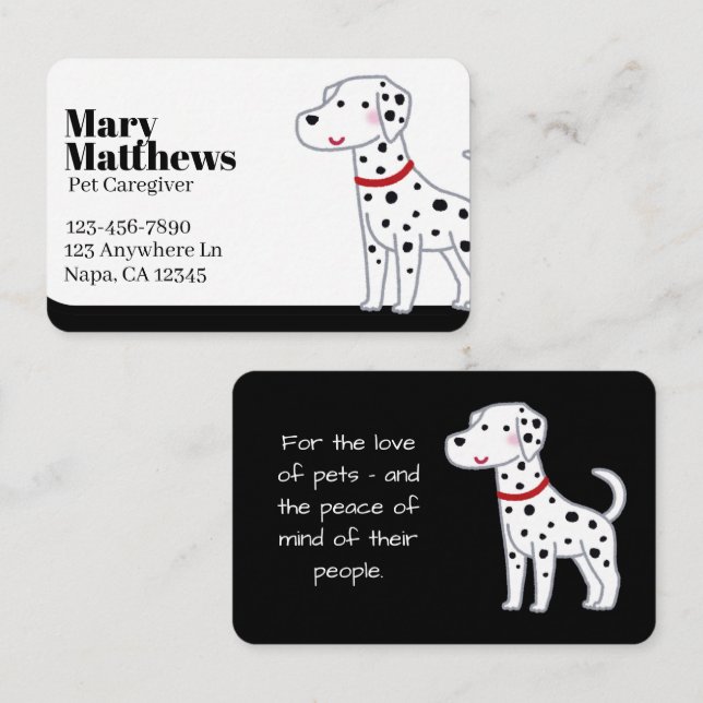 Carte De Visite Noir & Blanc Personnalisable Pet Sitter (Devant / Derrière)