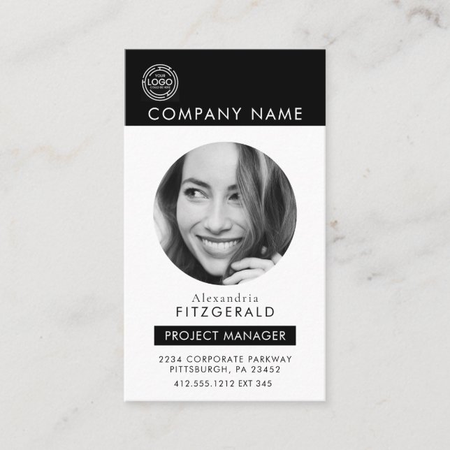 Carte De Visite Noir Blanc | Photo moderne noir blanc QR Code (Devant)