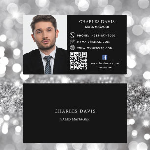 Carte De Visite Noir blanc QR code photo facebook icône premium