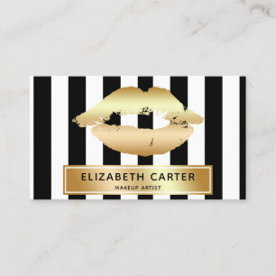 Carte De Visite noir blanc rayures or lèvres peintre maquillage