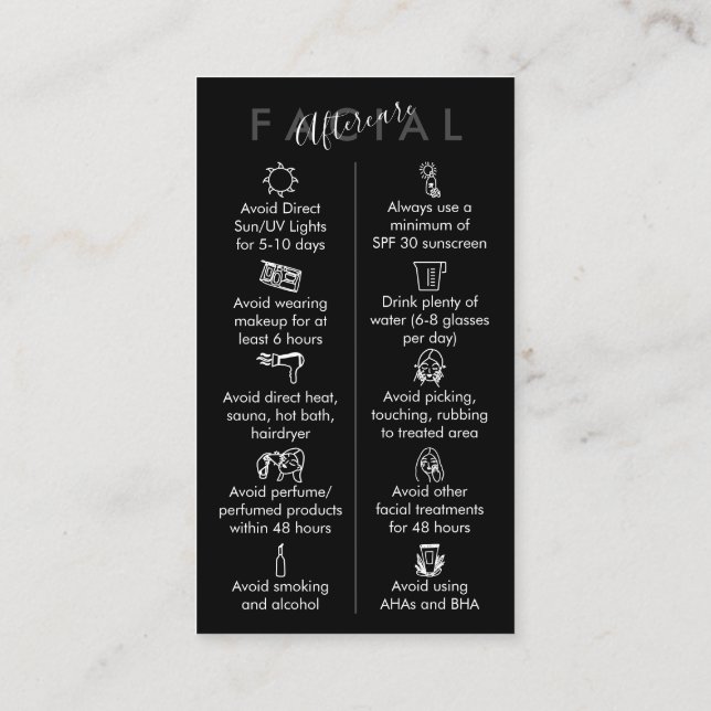 Carte De Visite Noir Blanc Rose Soin Post-Traitement Facial Imprim (Dos)