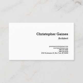 Carte De Visite Noir Blanc Simple Plain Architecte Classique