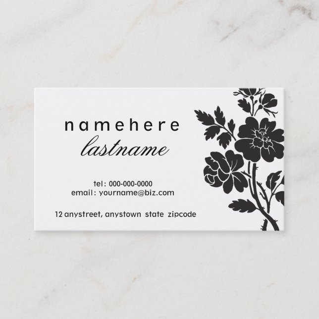Carte de visite noir chic de roses (Devant)