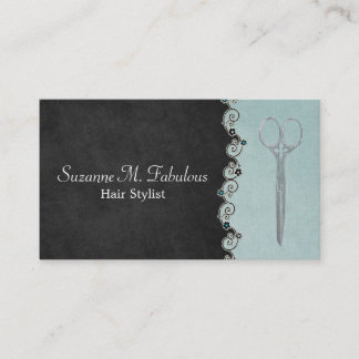 Carte De Visite Noir chic et Teal de coiffeur avec la vigne de