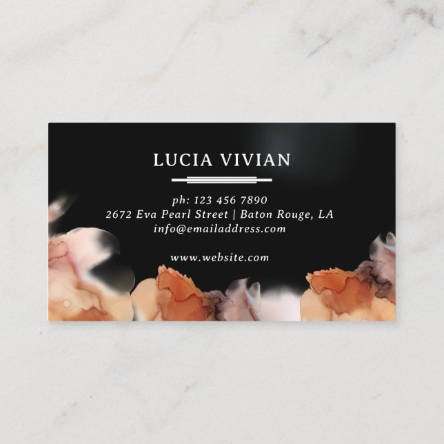 Carte de visite noir couleur encre orange élégant (Dos)
