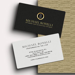 Carte De Visite Noir Cuir Masculine Entreprise Round Gold Logo
