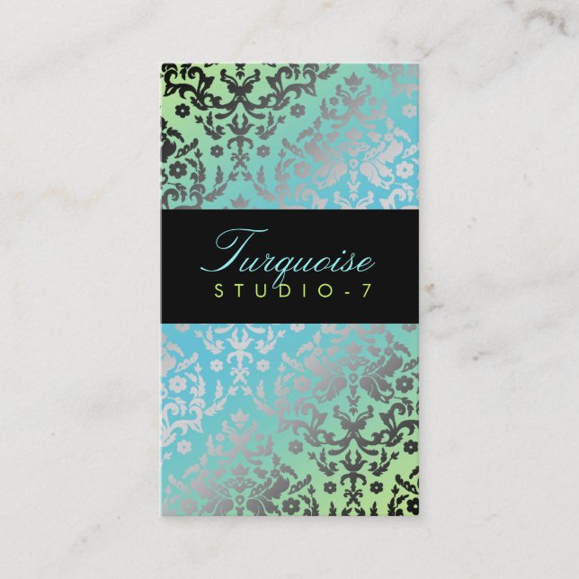 Carte De Visite Noir de chaux de turquoise de damassé de (Devant)