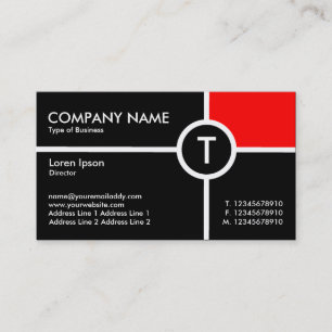 Carte De Visite Noir de croix de cercle de monogramme (rouge) -