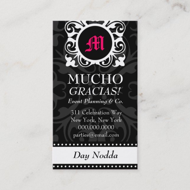 CARTE DE VISITE NOIR DE MONOGRAMME DE ROCKIN MUCHO (Devant)