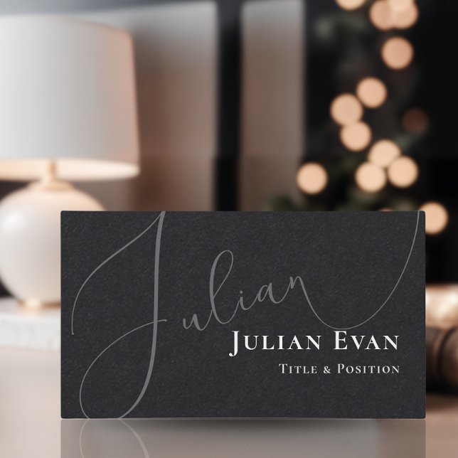 Carte de visite noir de script cursif professionne (Créateur téléchargé)