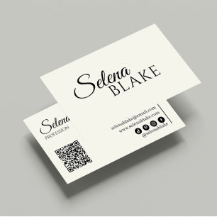 Carte De Visite Noir et beige minimaliste Code QR moderne