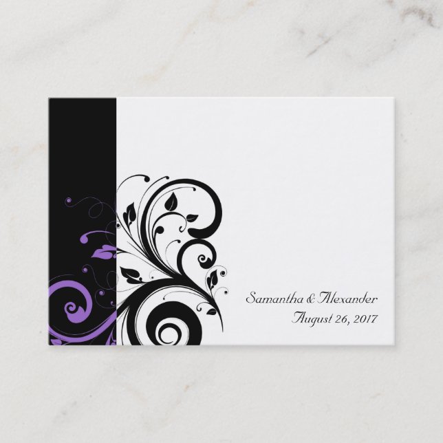 Carte De Visite Noir et Blanc avec Accent de Tourbillon Violet (Devant)