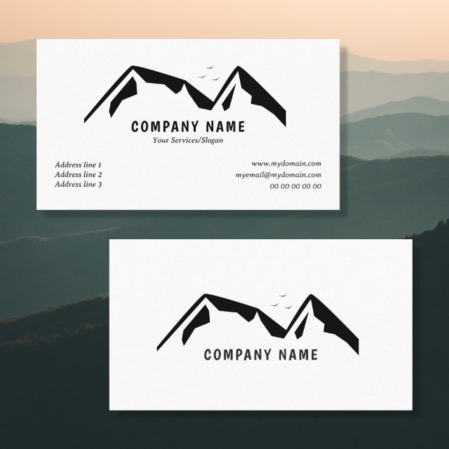 Carte de visite noir et blanc avec Montagnes (Black & White Business Card with Mountains)