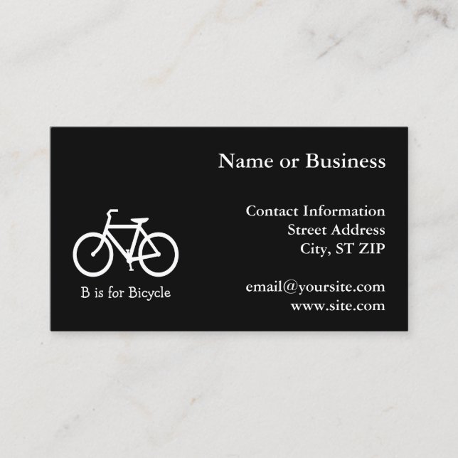 Carte De Visite Noir et Blanc B est pour Bicyclette (Devant)