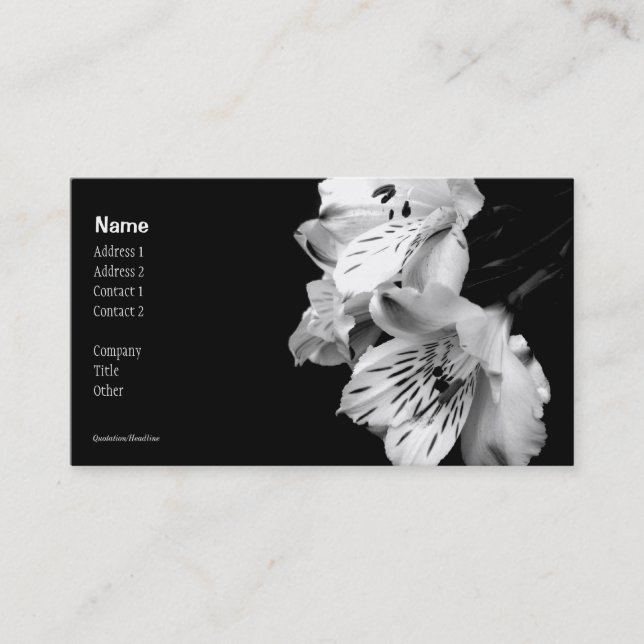 Carte de visite noir et blanc de lis (Devant)