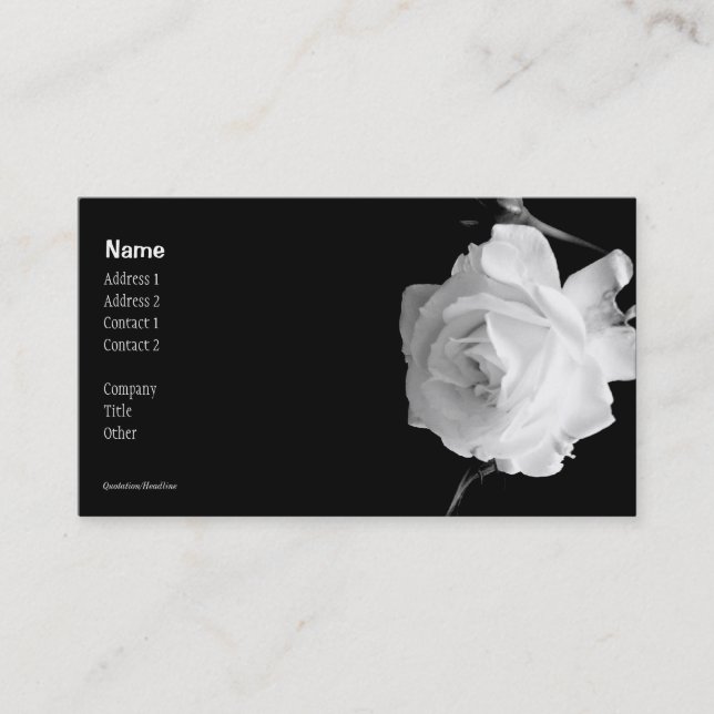 Carte de visite noir et blanc de rose (Devant)