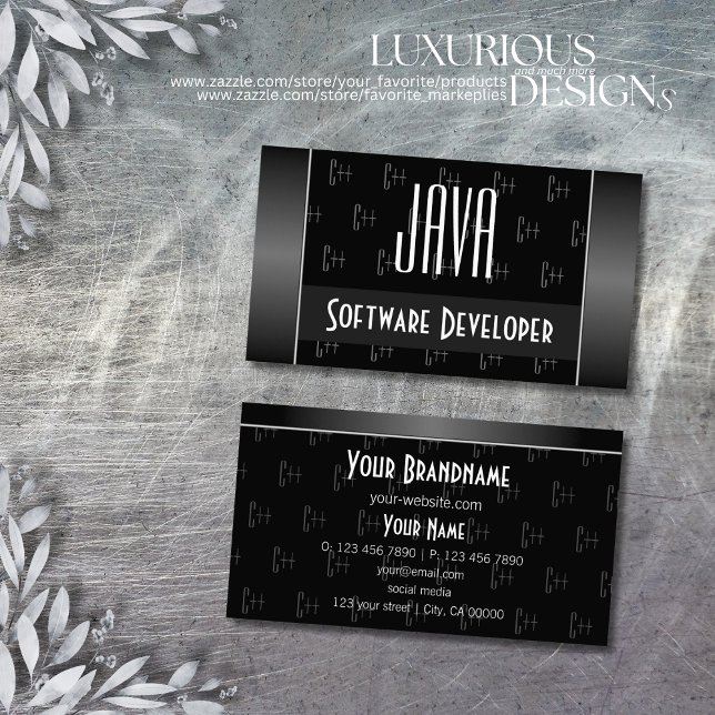 Carte De Visite Noir et blanc élégant avec lettres à motifs (Créateur téléchargé)